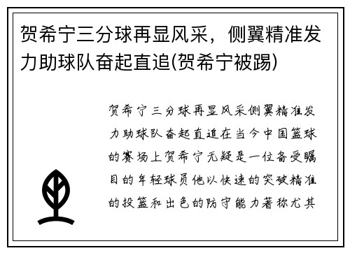贺希宁三分球再显风采，侧翼精准发力助球队奋起直追(贺希宁被踢)