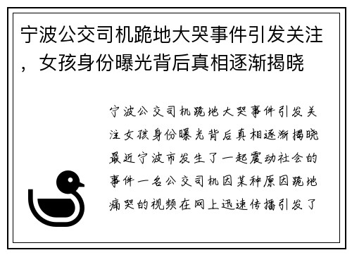 宁波公交司机跪地大哭事件引发关注，女孩身份曝光背后真相逐渐揭晓
