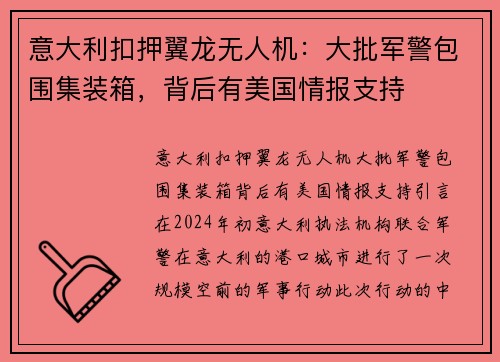 意大利扣押翼龙无人机：大批军警包围集装箱，背后有美国情报支持