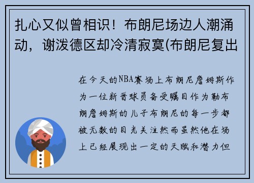 扎心又似曾相识！布朗尼场边人潮涌动，谢泼德区却冷清寂寞(布朗尼复出)